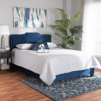 Baxton Studio CF9210C-Navy Blue Velvet-Full Baxton Studio Benjen Modern and Contemporary Glam Navy Blue Velvet Fabric Upholstered Full Size Panel Bed